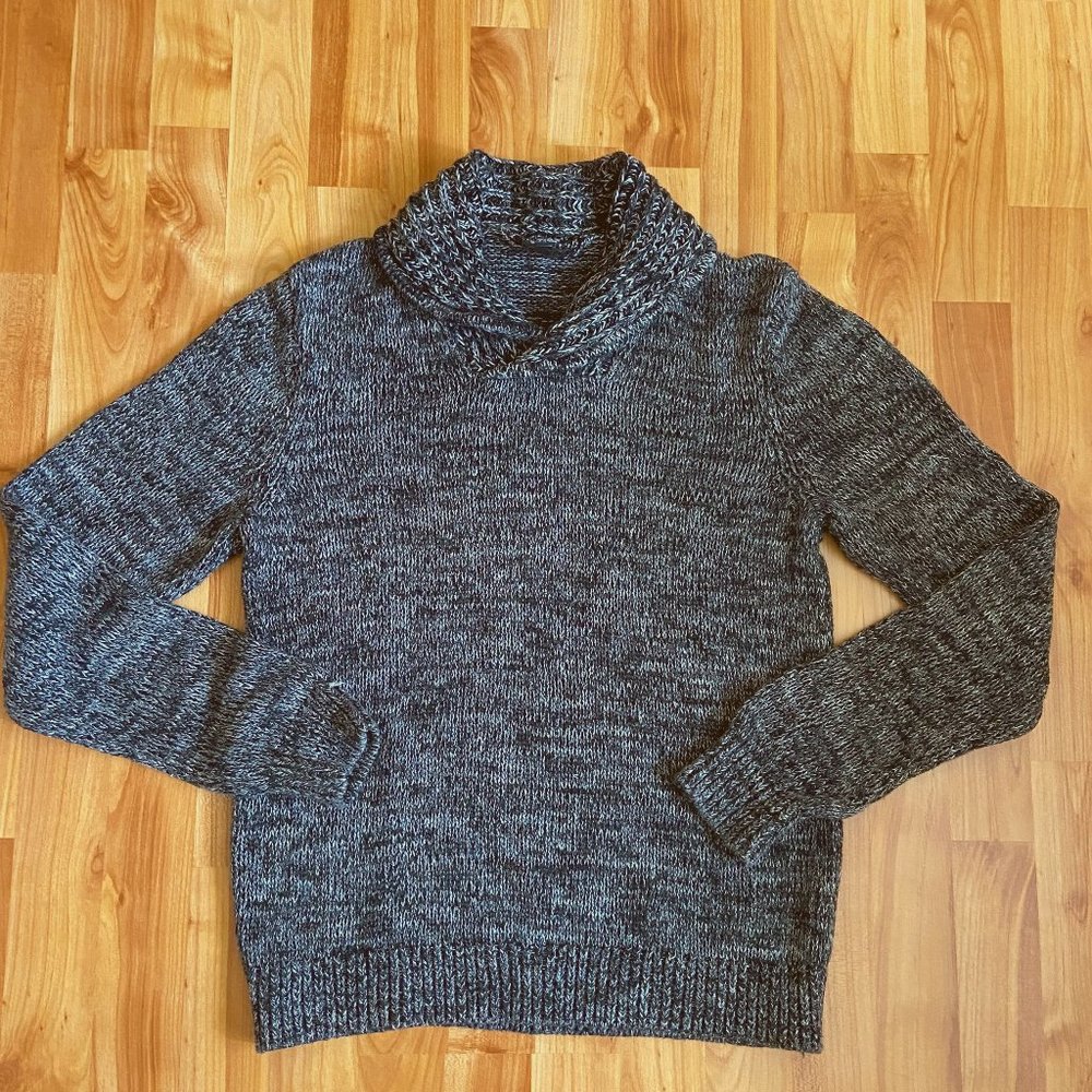 Express Mens Shawl Collar Marled Cotton Sweater Gray White